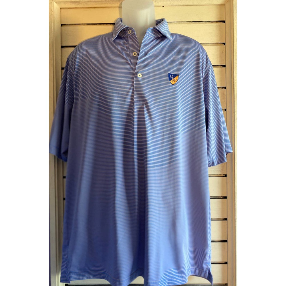 Donald Ross men’s polo shirt size large blue orange peach stripe shirt sleeve